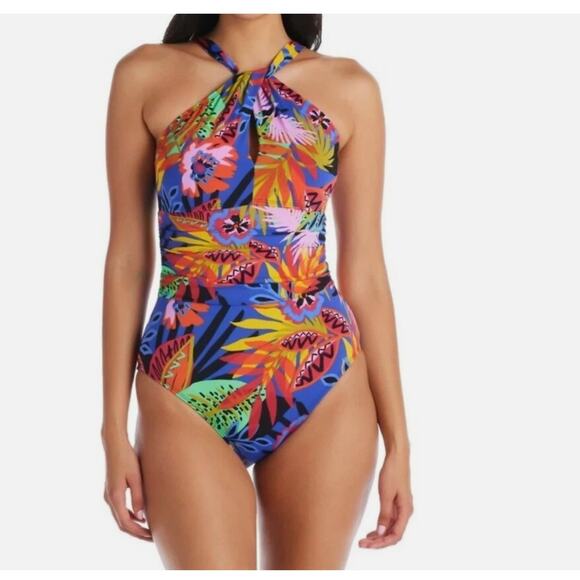 Bleu Rod Beattie Keyhole Halter One Piece Swimsuit Party Animal Women 10 NWT - Picture 4 of 6